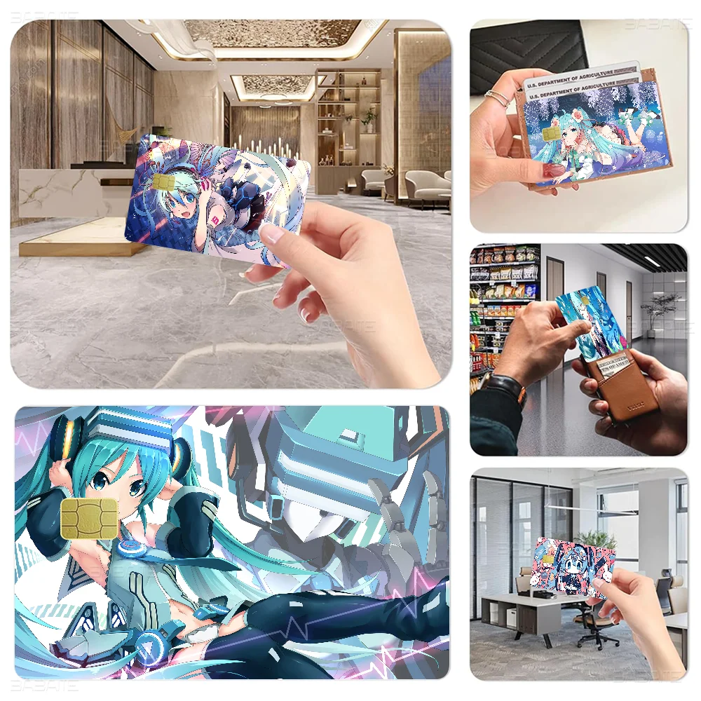 H-Hatsunes Amine Mikus Anime غطاء أمامي ملصق غشائي لبطاقة الخصم الائتمان شريحة صغيرة كبيرة