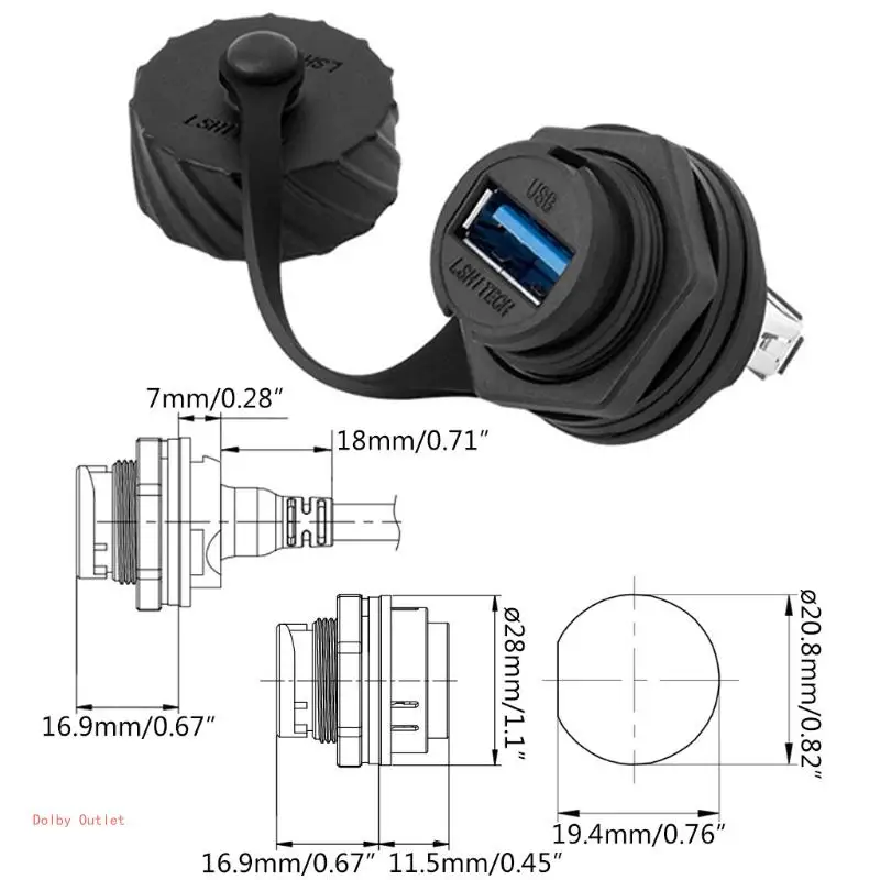 USB 2.0 Buchse Stecker Panel Mount Adapter direkt wasserdichter Stecker