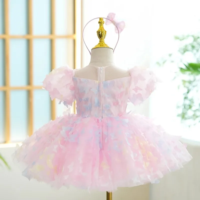 Vestido largo de tutú de mariposa para niñas, manga de burbuja francesa, vestido de princesa, vestido de graduación de Navidad, regalo de cumpleaños y Año Nuevo