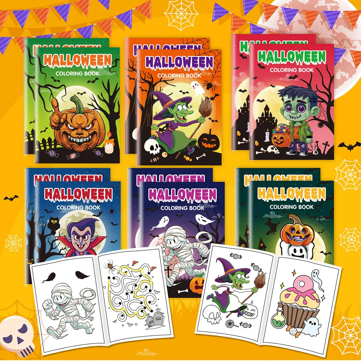 Libro da colorare di Halloween: pittura semplice, disegni in grassetto, tempo libero per la casa degli adulti, genitori: bambini fai da te, creatività e sollievo dallo stress