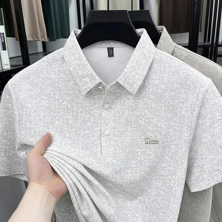 Summer Men's Loose Breathable  Shirt Casual Short Sleeve Printed Pattern Turn-down Collar Comfortable Cool Feeling Leisur...