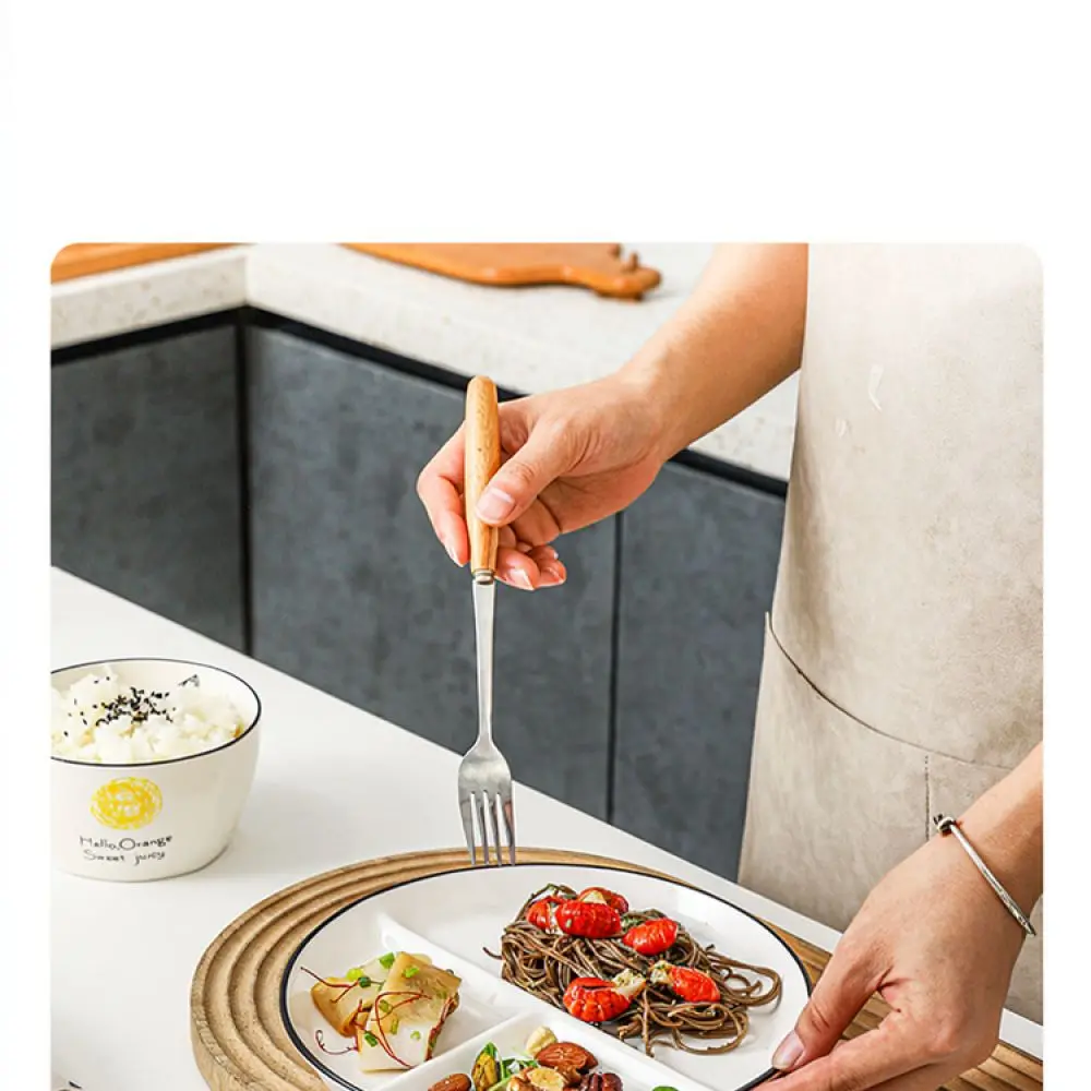 Minimalist Style Ceramic Divided Dish Three Compartment Tray For Diet Management Home Kitchen Tableware Portion Control Plate