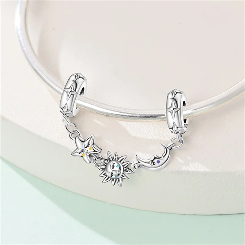 925 فضة ضوء القمر الدب القط البومة سحر الخرز الساطع الزركون ستار القمر استرخى صالح الأصلي سوار DIY بها بنفسك النساء المجوهرات