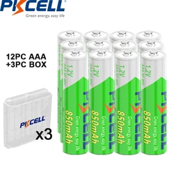 12 szt. PKCELL AAA 850 mAh bateria 1.2v wstępne baterie NI-MH akumulator AAA z 3 szt. uchwytem na baterie nimh AAA