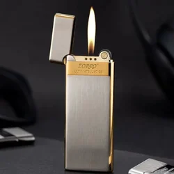 Fashion ultra-thin portable butane gas open flame lighter metal grinding wheel ignition cigar special lighter boyfriend gadgets