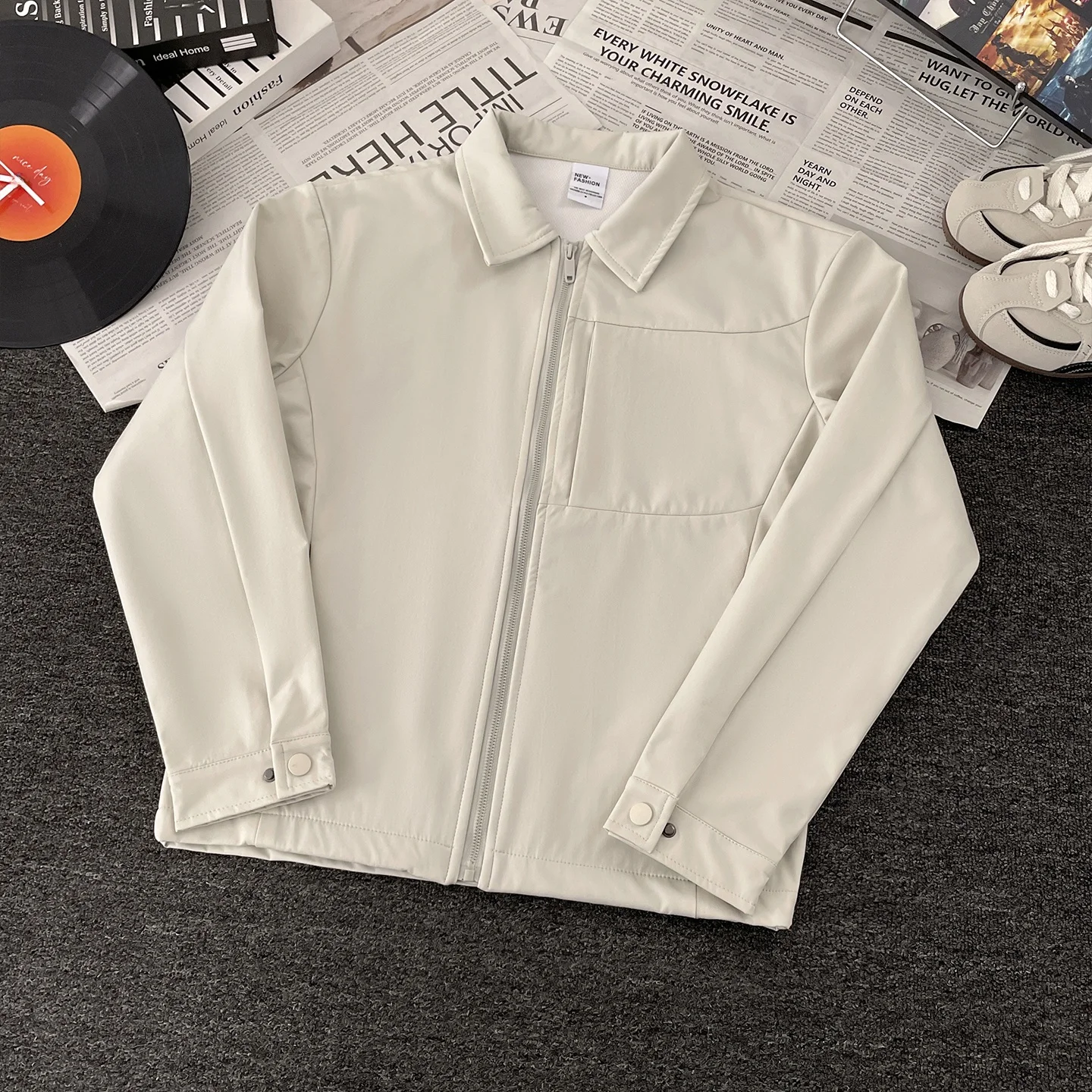 

Повседневная мужская куртка с американским воротником, весенняя, для работы и поездок, однотонная, с длинным рукавом, на молнии