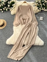 SINGREINY 2026 Winter Thick Women Suits Loose Sweater Tops+High Waist Wide Legs Long Pants Autumn Solid Causal Warm 2 Piece Sets - Image 5