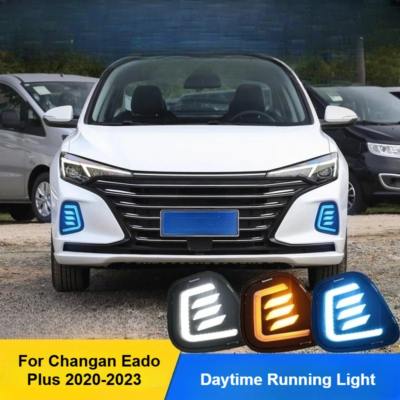 ل Changan Eado Plus 2020 2021 2022 2023 النهار تشغيل ضوء الجبهة الضباب مصباح DRL Led تتدفق بدوره مصباح إشارة الملحقات