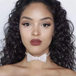 Exquisite Elegant Rhinestone Bow Neck chain Fashion Necktie Neck chain Sexy Nightclub Uniform Style Necklace Choker