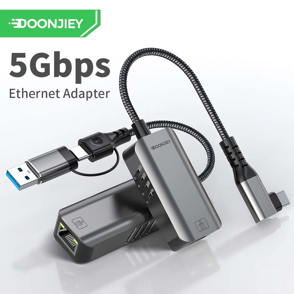 

2 in 1 USB Ethernet Adapter 5G 5000Mbps USB3.0 Network Card Converter for Laptop PC NAS Server Windows USB-A/C Internet Adapter