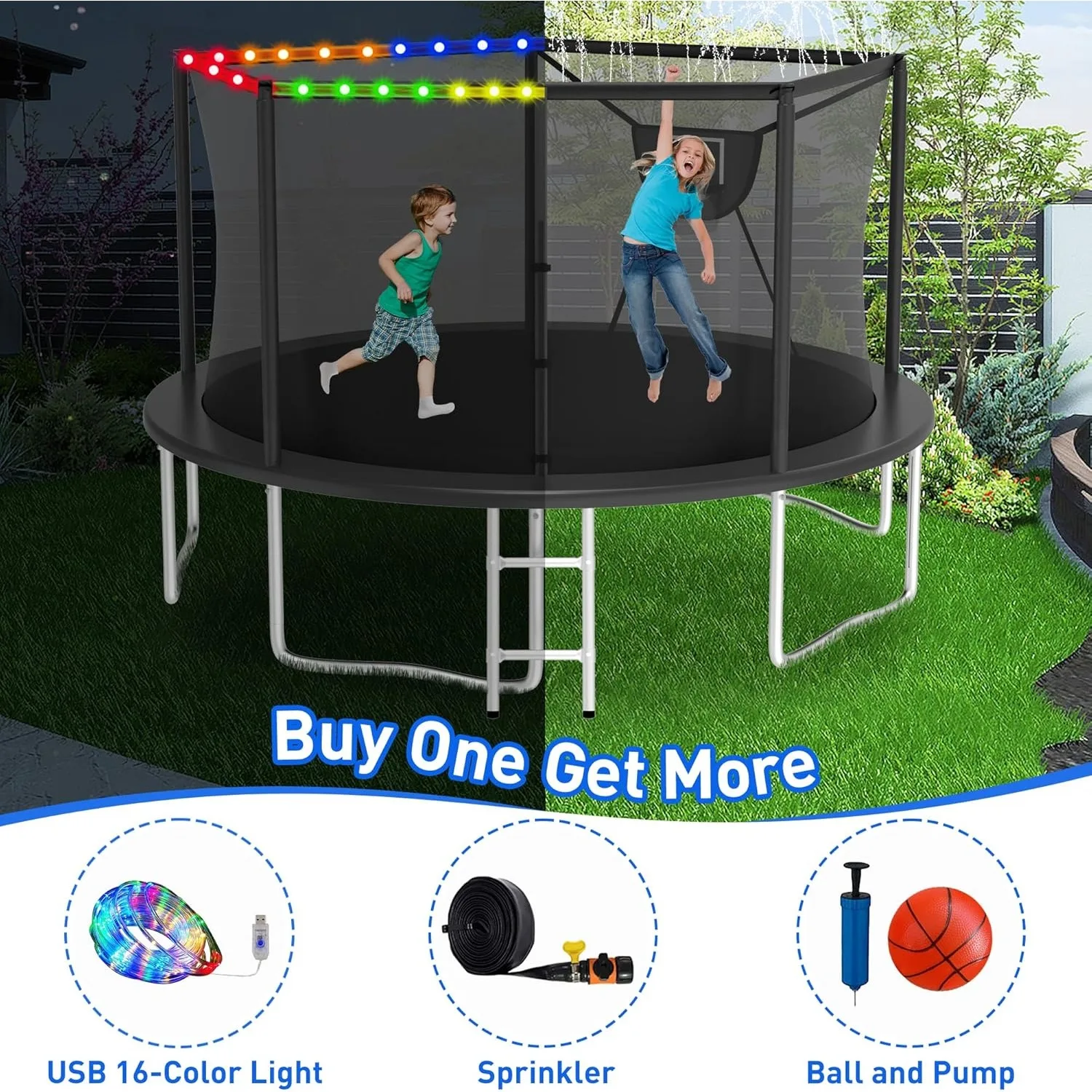 

Tranpoline Outdoor со светом + зонглецем + носками, большой Tranpoline с баскетбольным кольцом