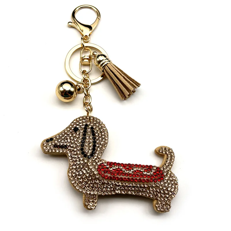Glatter Dackel-Hund-Schlüsselanhänger für Damen und Herren, voller Kristall, niedlicher Tier-Welpen-Quaste, Damentasche, Zubehör, Schlüsselanhänger, Schmuck, Geschenke – Detail 8