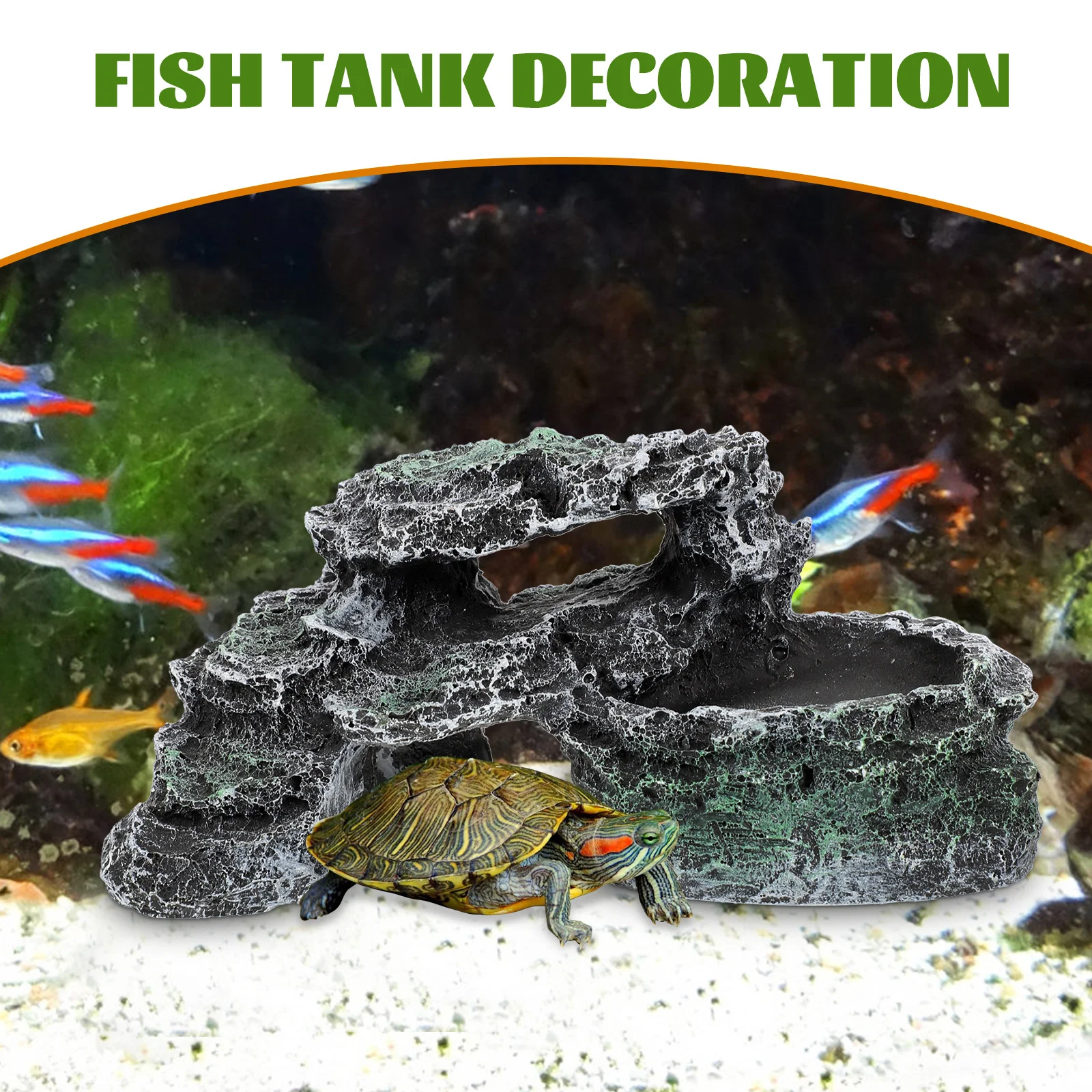 

Turtle Basking Platform Resin Tank Ornament Decorative Ramp for Small Reptiles Lizards Tortoises Habitat Accessories