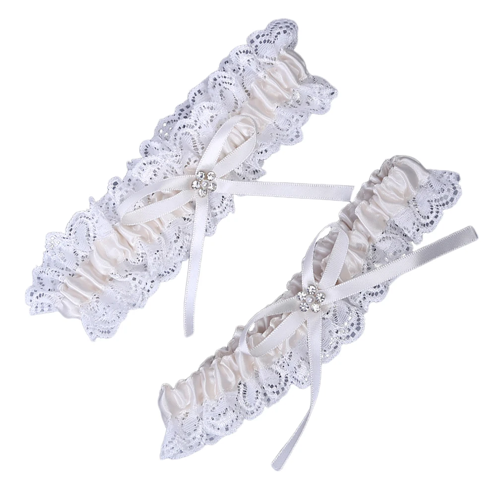 

2Pcs Bride Leg Bands Elegant Lace Garter for Wedding Ceremony Pearl Rhinestone Thigh Rings Bridal Leg Ornaments Decor for Women