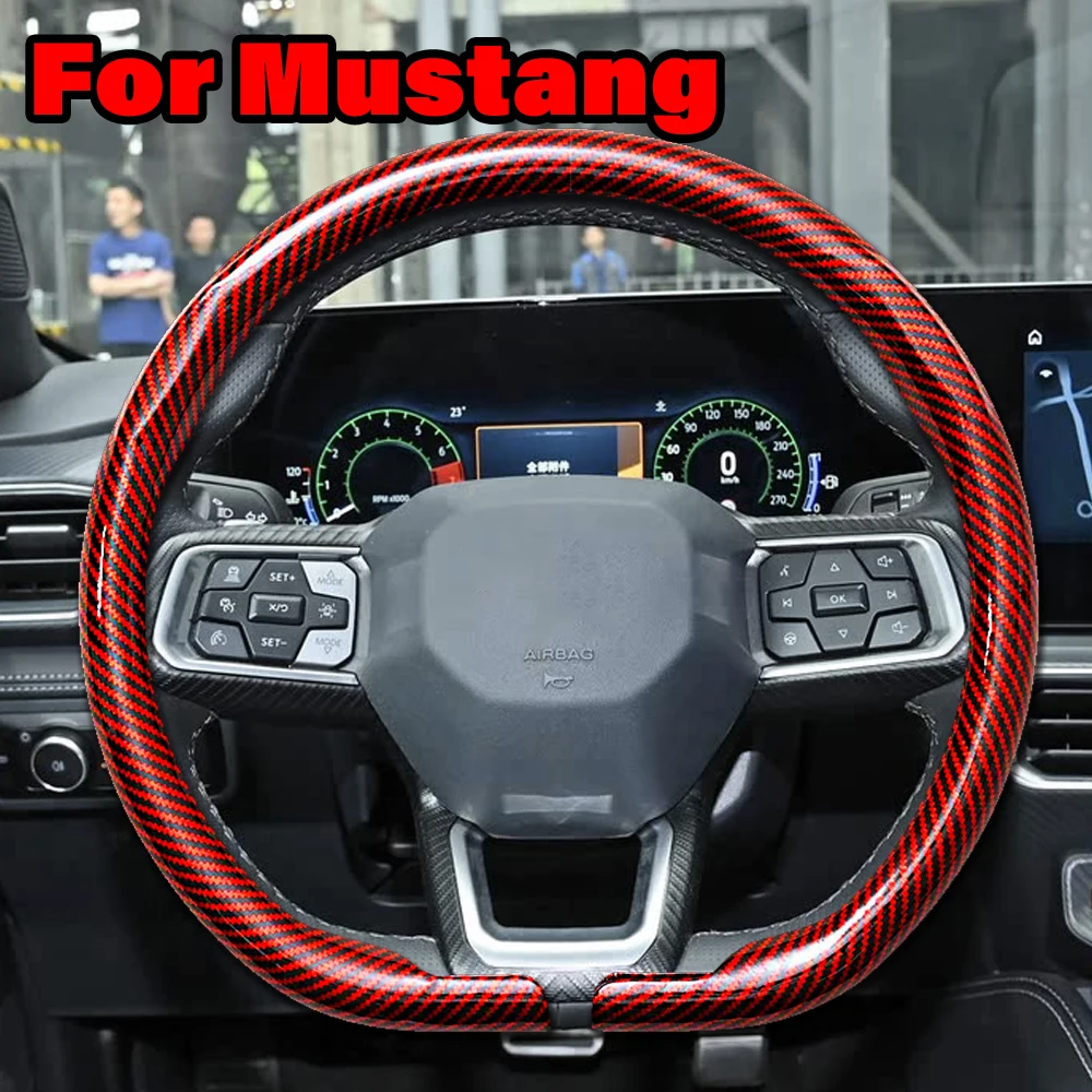 For Ford Mustang Steering Wheel Cover For EcoBoost	GT Fastback Premium Convertible Performance Car Accessories Round D-shaped