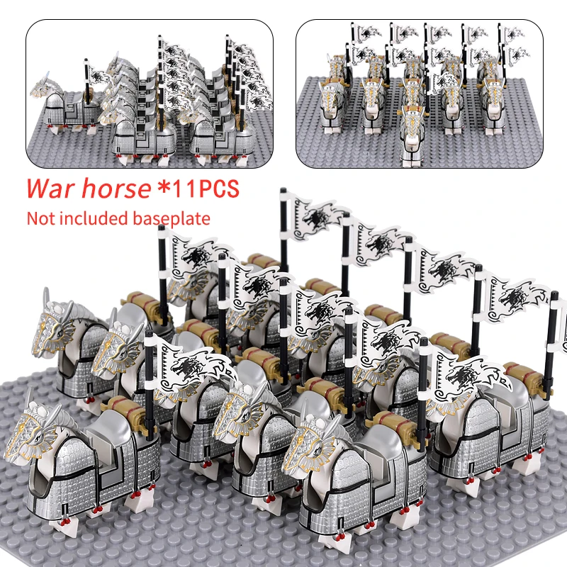 11pcs Military Medieval Courage Of The Three Kingdoms Soldiers War Horse Weapon Brick Mini action figure Building Blocks Toys