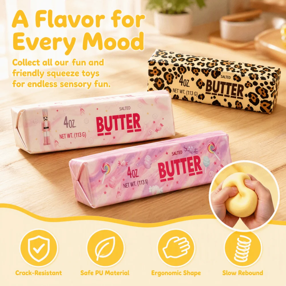 Leopard Print Slow Rebound Butter Stick Super Soft Creative Butter Stick Squeezing 13.5cm Pink candy Candy Butter Bar Squeeze