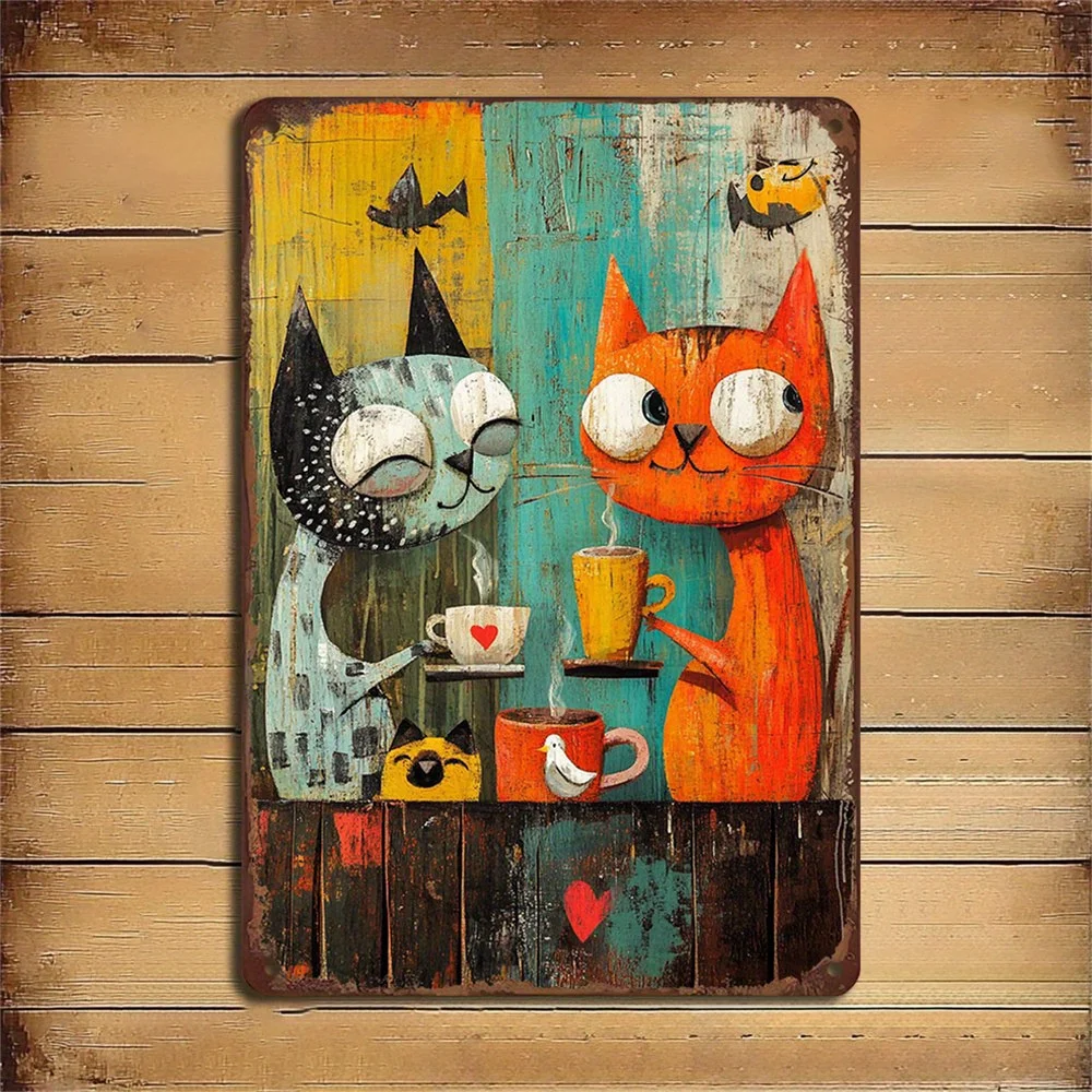 Vintage Cat Tea Party Metal Wall Art, , Iron Country Style T