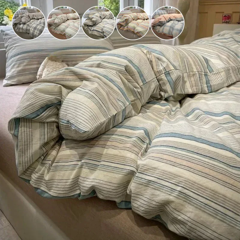 

Stripe Washed Cotton Quilt Cover Skin Friendly Breathable Bedding for Single Double Use Home Luxury Bedding 이불커버 Ropa De Cama