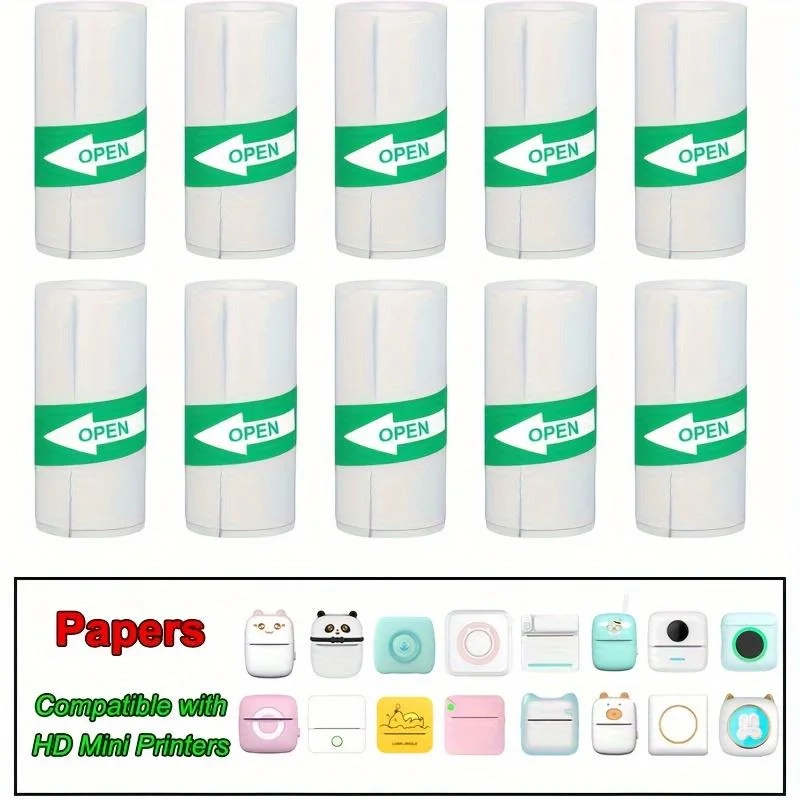 

5/10 Rolls Mini Printer Paper, Self-adhesive Thermal PaperPrintable Sticker Paper for Pocket Thermal Printers