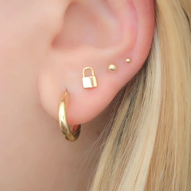 925 Silver Needle Lock Shaped Earrings For Women Enamel Key Pendant Hoop Earrings for Women Sweethearts Lovers Jewelry Gift