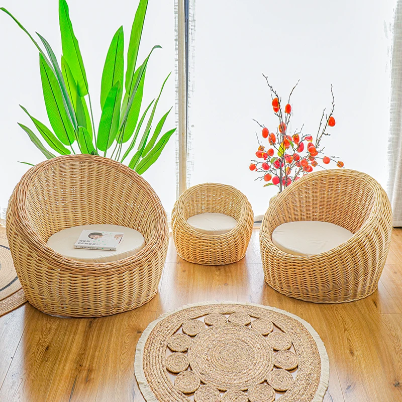 Garden Rattan Sofa Chair Natural Wicker Hand-woven Balcony Courtyard Homestay Decorative Chair Meble Ogrodowe Furniture WKGC