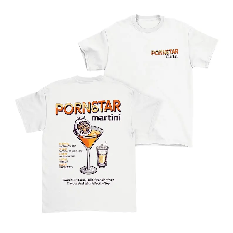 Mens or Women's, PORNSTAR MARTINI Unisex T-Shirt, Cocktail Themed Gift, Made From Organic Cotton