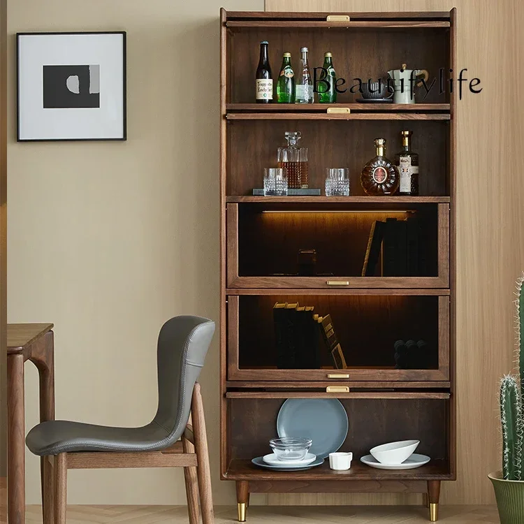 

N40 Nordic all solid wood wine cabinet North American black walnut with glass door living room display cabinet against the wall