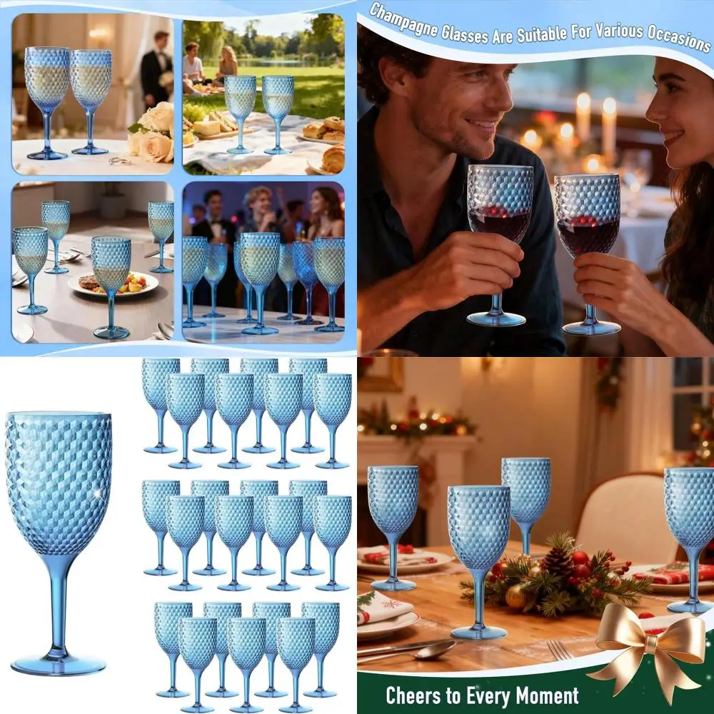 

Набор из 24 синих акриловых бокалов для вина емкостью 13 унций — небьющаяся посуда для напитков для вечеринок и свадеб