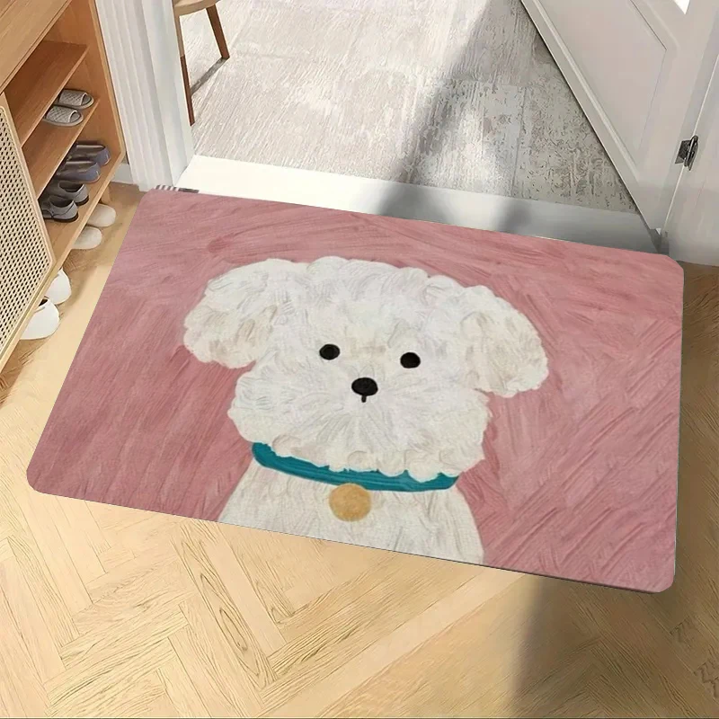 Kawai Oil Painting Puppy Cartoon Doormat Anti-slip Welcome Mat Foot Mat Living Room Bedroom Kitchen Entrance Floor Mat Gifts