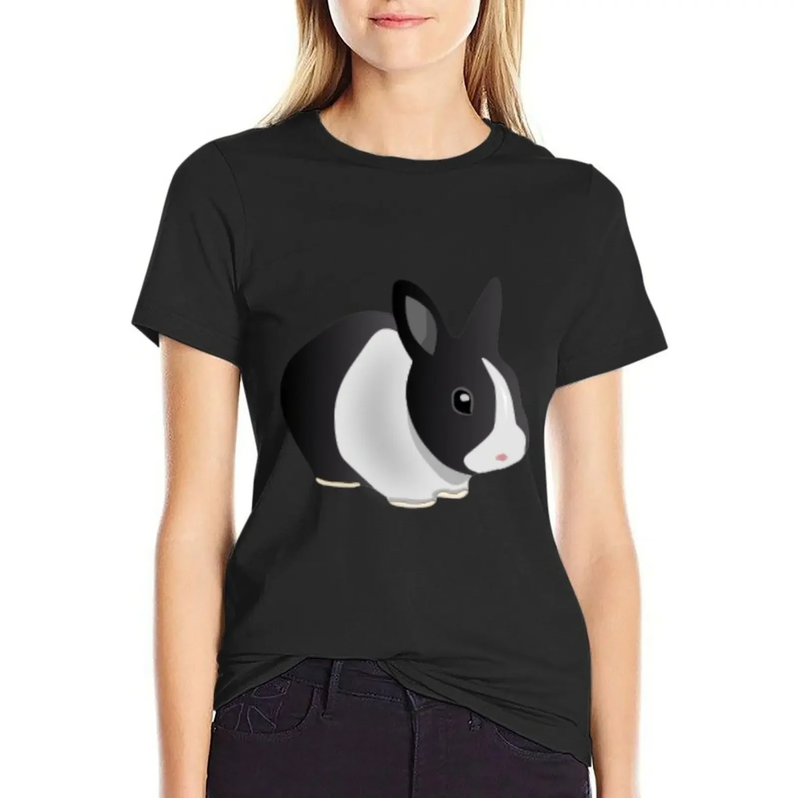 

Dutch Black and White Rabbit T-Shirt oversized summer clothes sweat clothes for woman