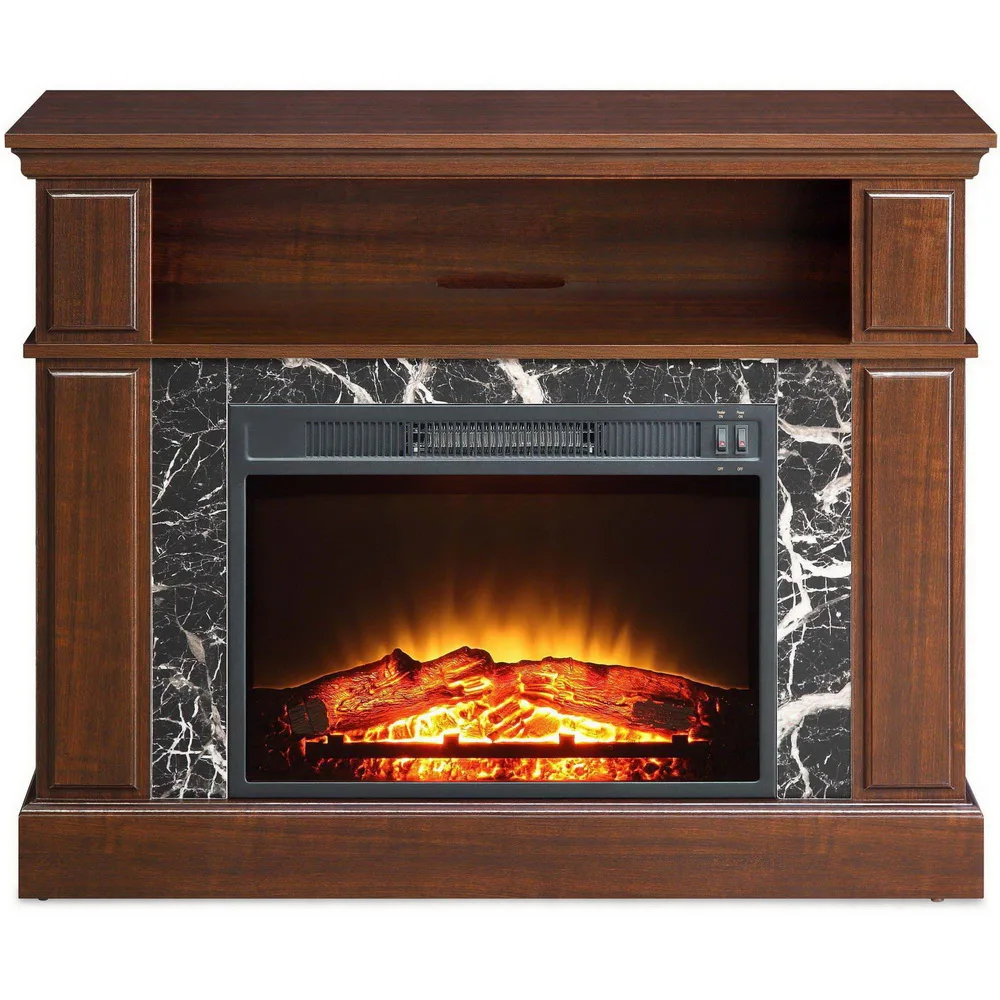 tb-Indoor Electric Fireplace Heater with Mantel Stylish & Efficient Electric Fireplace for Home-