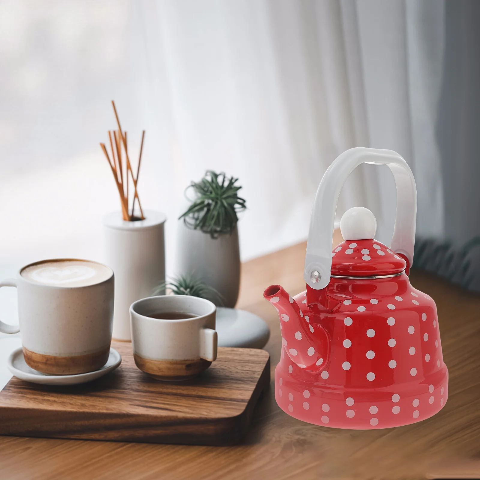 

Enamel Kettle Portable Porcelain Enameled Teakettle Camping Coffee Pot Red Decor Household Water Boiling Teapot