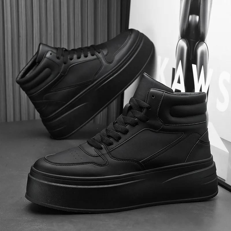 Autumn Men Casual Sneakers Platform Ankle Boots High-top Thick Bottom Sneakers Male Outdoor Basketball Shoes Sport Trainers_voghion.com