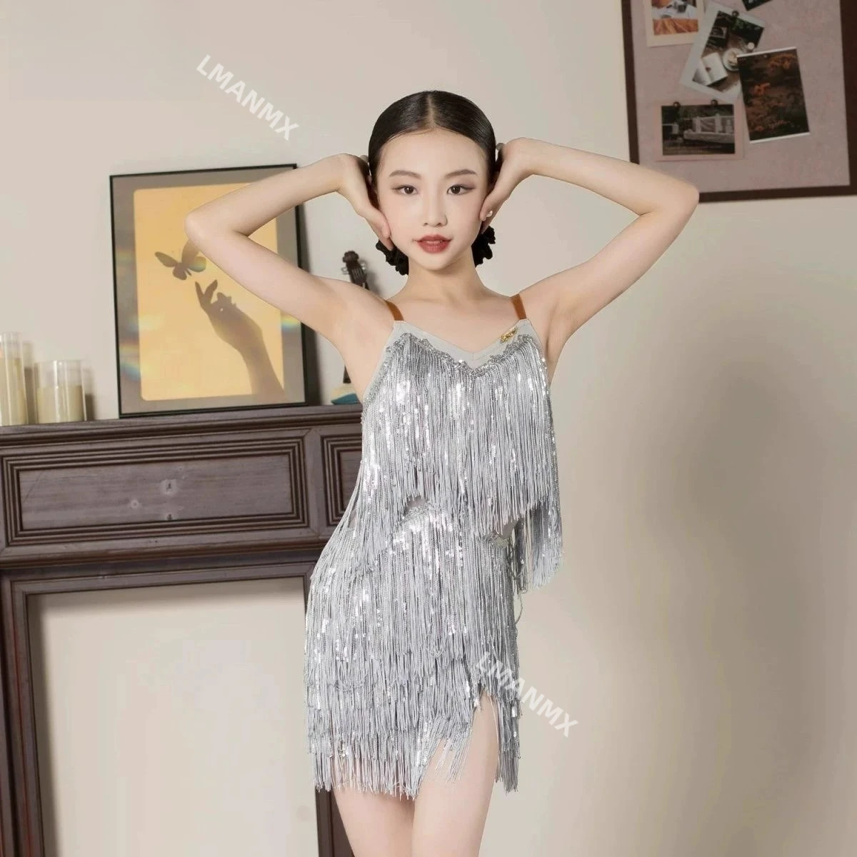 

Костюм для латинских танцев, новый детский весенне-летний топ-бретелька, комплект с полуюбкой с кисточками, высококачественный тренировочный костюм для выступлений