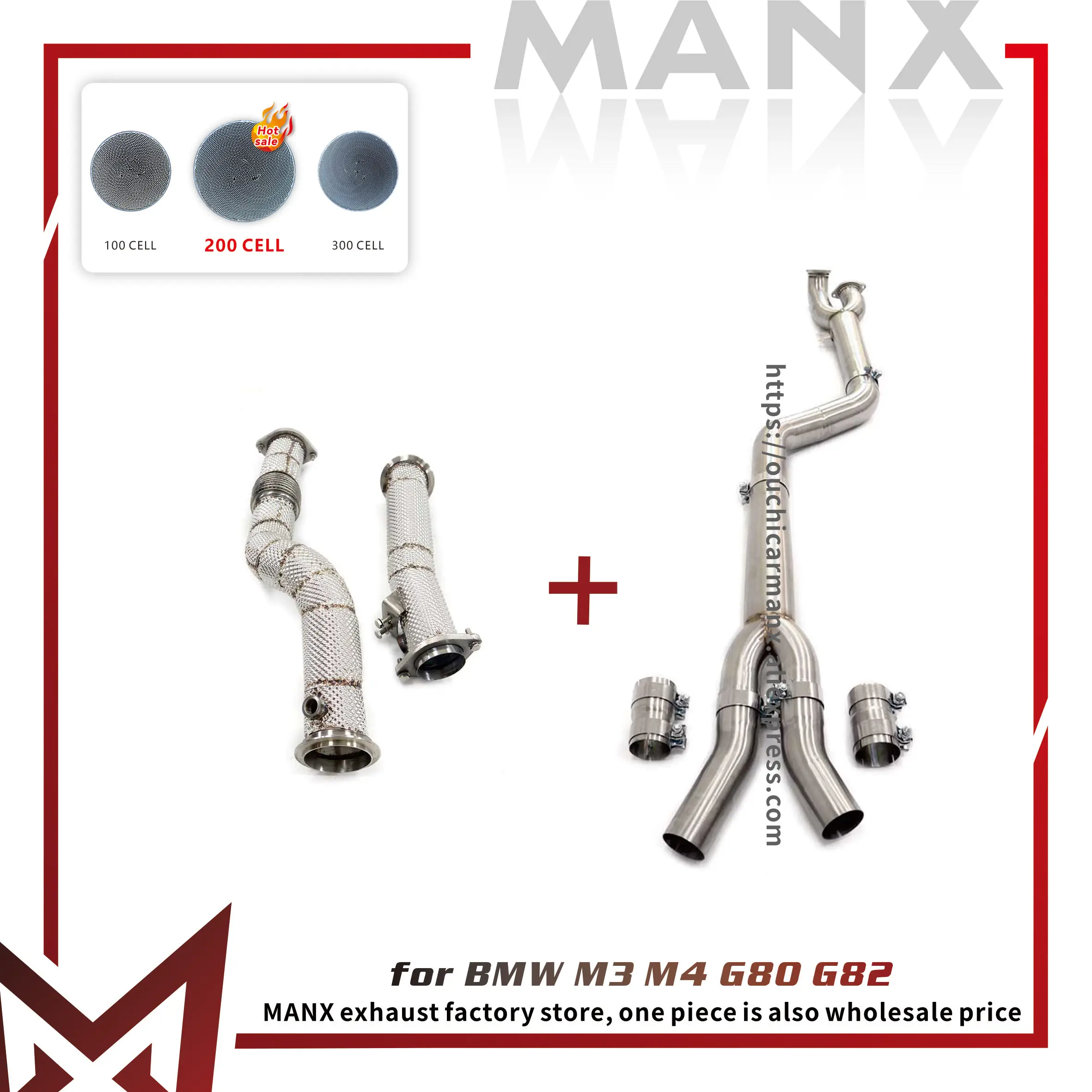 

MANX for BMW M3 M4 G80 G82 Middle pipe High-performance single-tube design Downpipe Stainless steel with Catalytic Converter