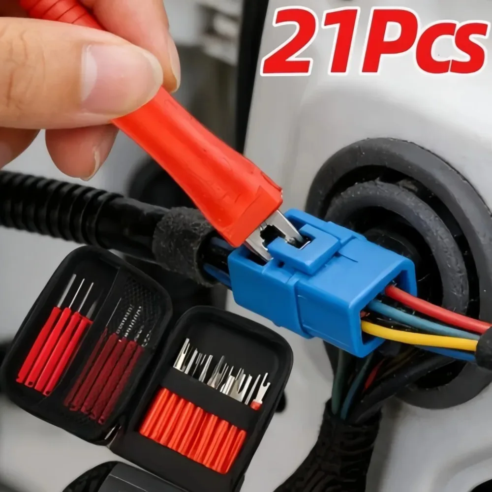 

21Pcs Multi-Size Car Terminal Removal Kit Metal Auto Electrical Connector Pin Extractor Wire Crimp Removal Tool for Car Repair