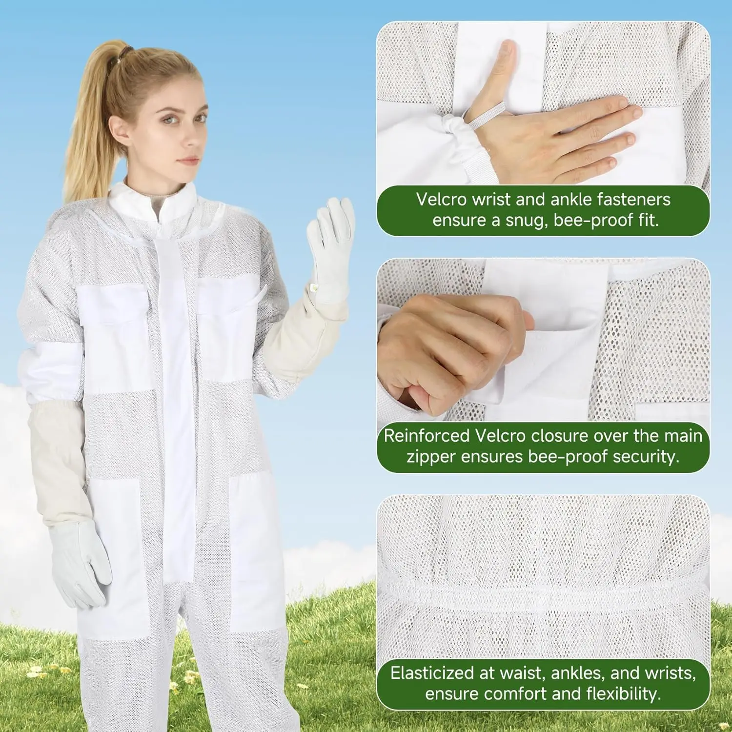 

Одежда для пчеловодства, 3-слойный вентилируемый защитный костюм для всего тела, вуаль, шляпа, одежда для пчеловодства, принадлежности