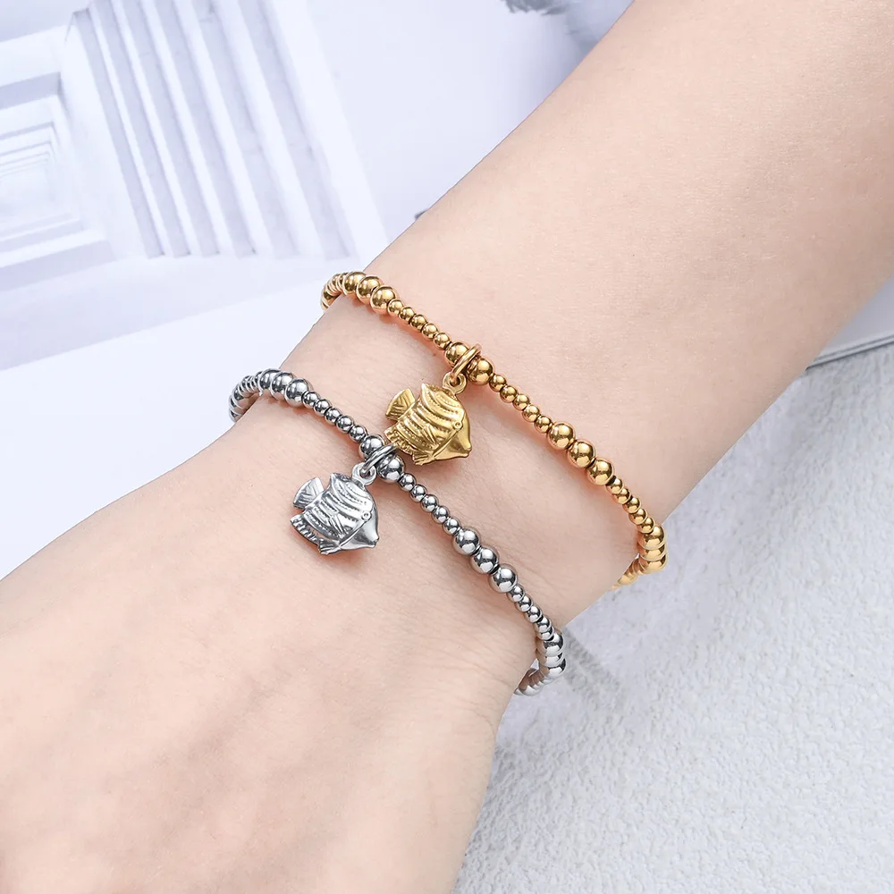 14K Gold Plated Bead Ball Bracelet Stretchable Elastic Hypoallergenic Bohemian Stackable