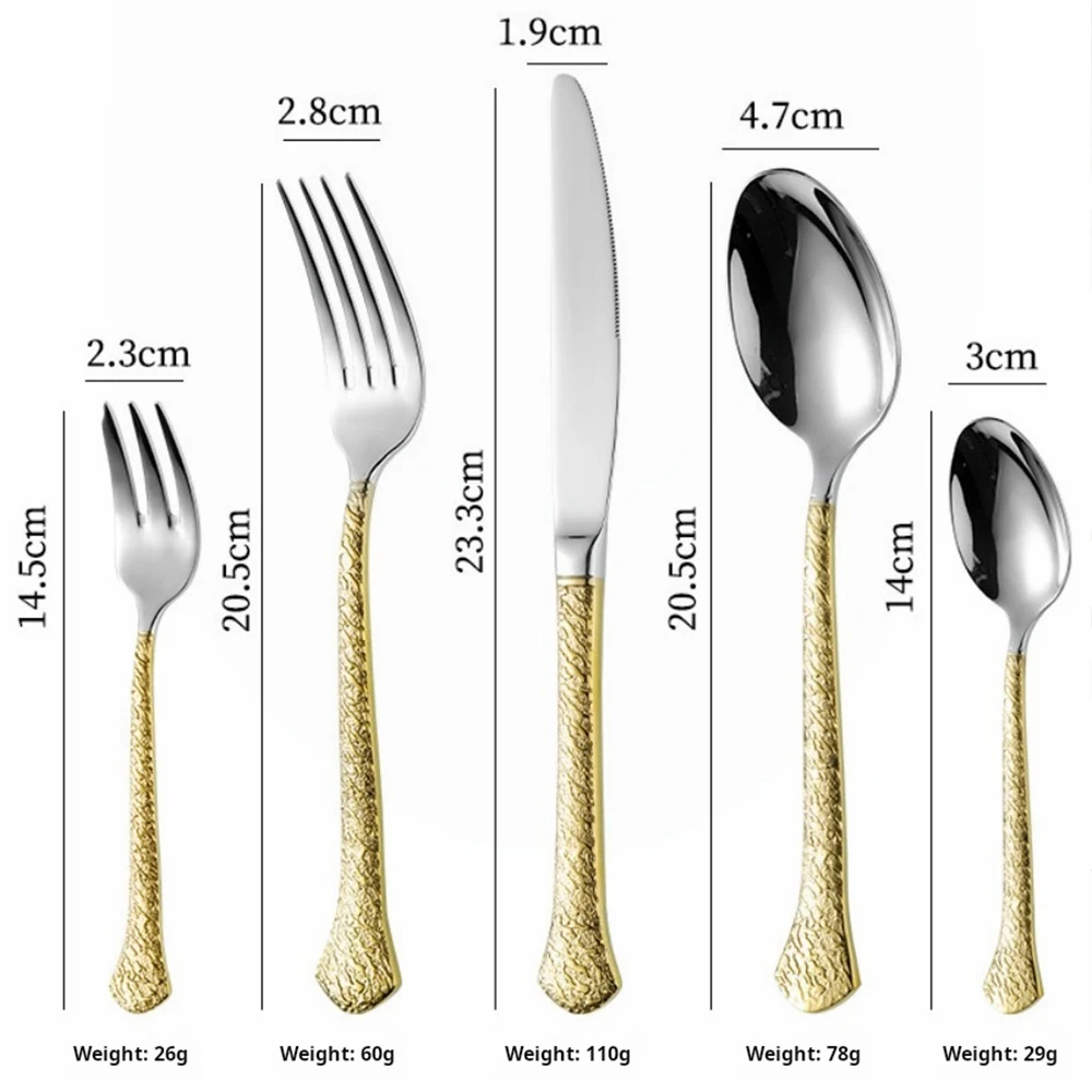 5pcs Dinnerware Set Gold 304 Stainless Steel Cutlery Fork Knives Kitchen Spoon Western Dinner Tableware Flatware Dishwasher Safe