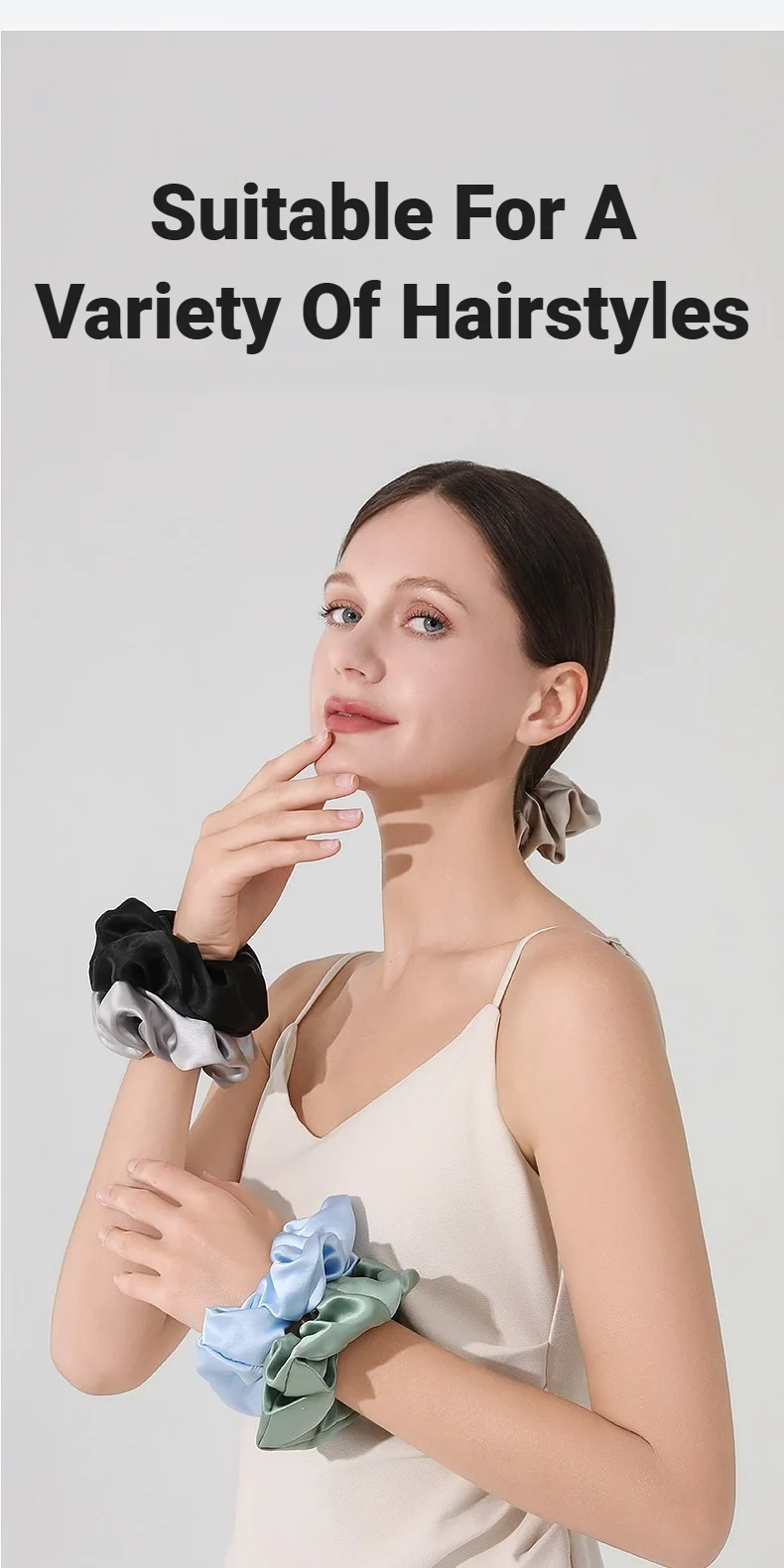 Satin-Haargummis, elastische Haarbänder zur Frizz-Prävention, Satin-Samt-Haargummis, Satin-Haar-Scrunchies, Pferdeschwanzhalter – Detail 7