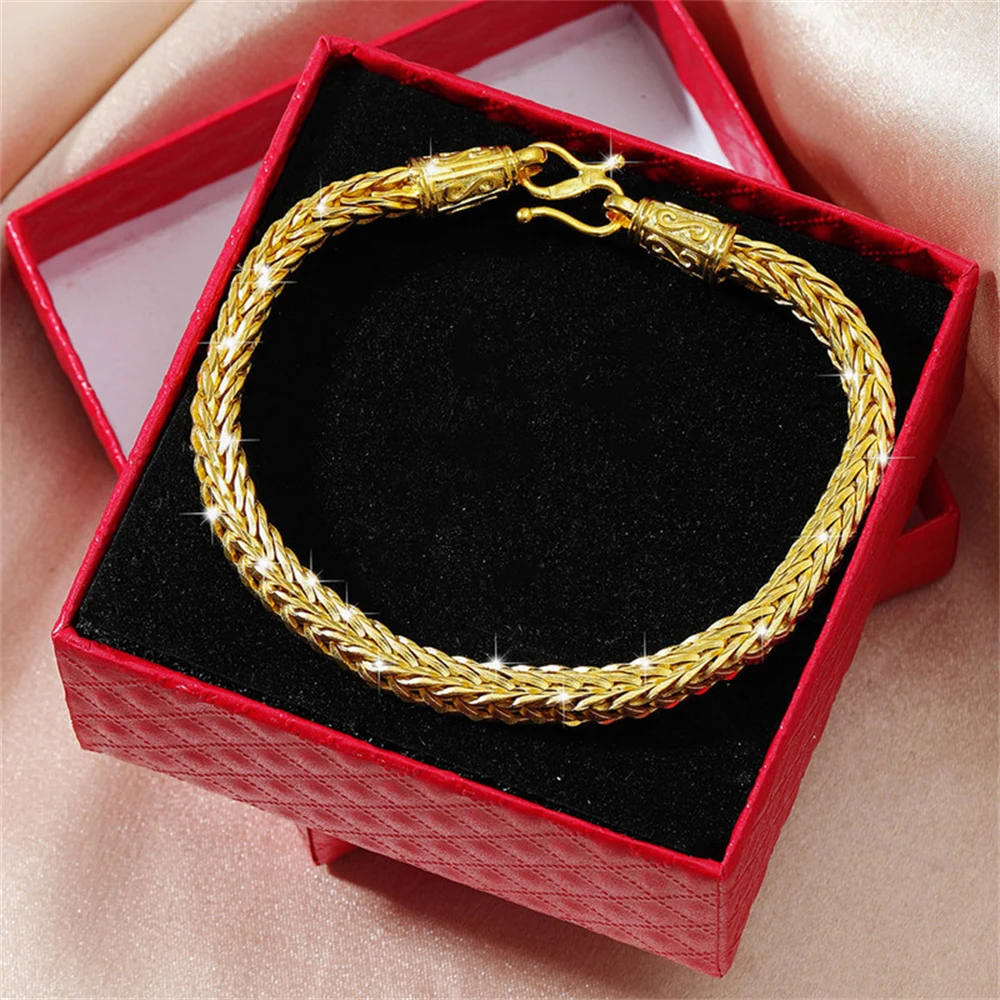 الذهب الأصفر اللون أساور للرجل 6 مللي متر ويفر سلسلة سوار معصمه Pulsera الهيب هوب مجوهرات اكسسوارات هدايا الحفلات بيجو