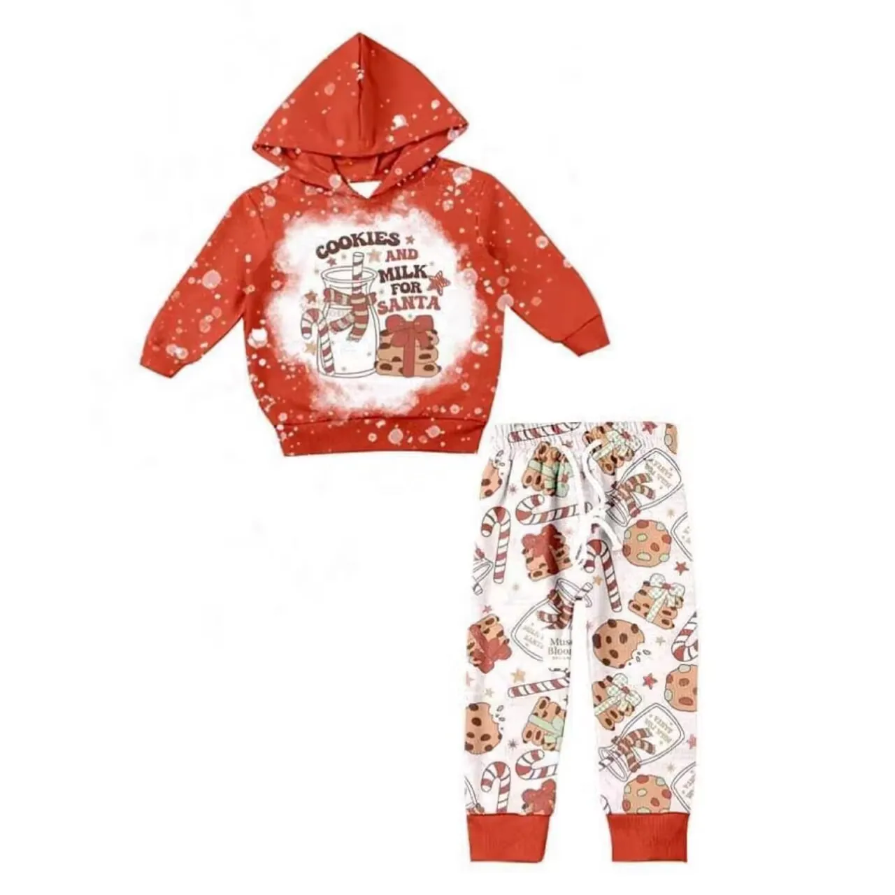 

Boutique kids Christmas hoodie Cookies and milk for santa Clothing Long Sleeves 2 Piece Set