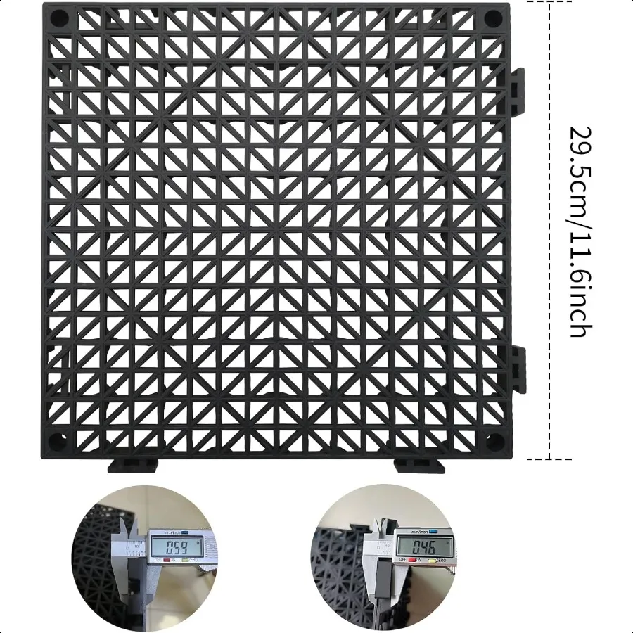 12 Pack Modular Interlocking Cushion 11.6" x 11.6" Rubber Mat Floor Tile Mats Drain Pool Patio Balcony Yard Pet Area Washer Pad