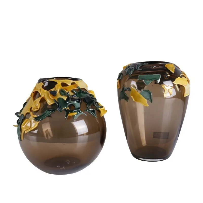 

Handmade enamel colored glass, vase three-piece wine cabinet entrance hotel, display home furnishing, flower arrangement