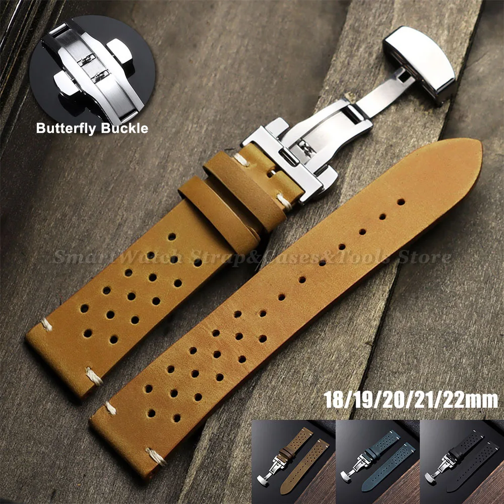 

18mm 20mm 22mm Vintage Racing Leather Watch Straps 19mm 21mm 24mm Universal Band for Seiko for Rolex Breathable Porous Watchband