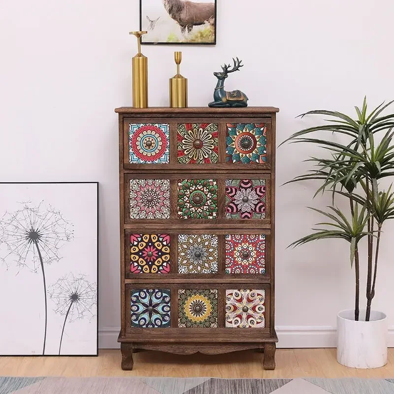 American solid wood chest drawer storage cabinet living room locker balcony multi-layer locker bedroom painted cabinet