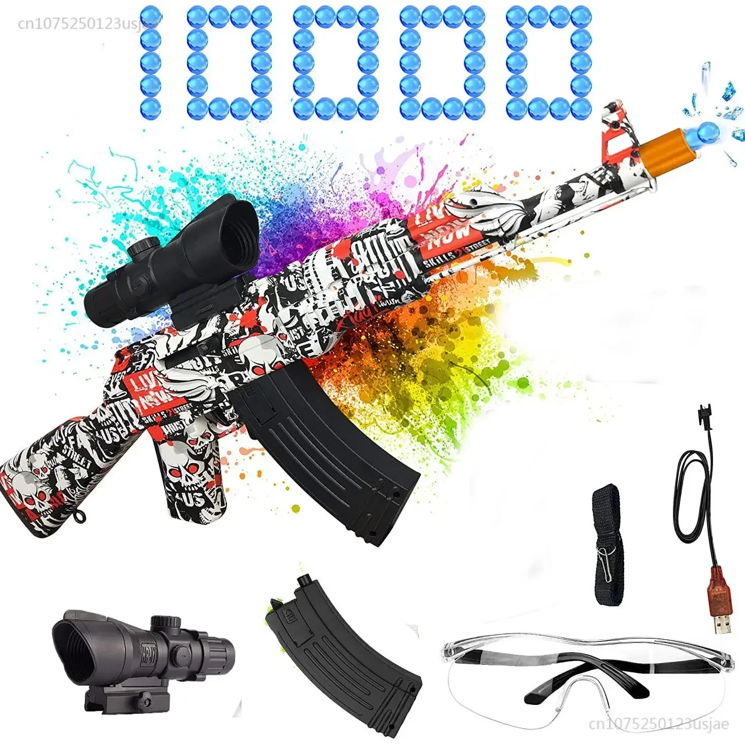 Gel elétrico Bombs Rifle Gun para crianças, CS brinquedo de jogo ao ar livre, 10000 Water Paintball Splatter Ball Shooter, presente, AK47, M249, 2024