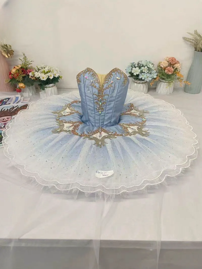 12-layer light blue gradient ballet competition costume custom blue bird variation tutu dress woman