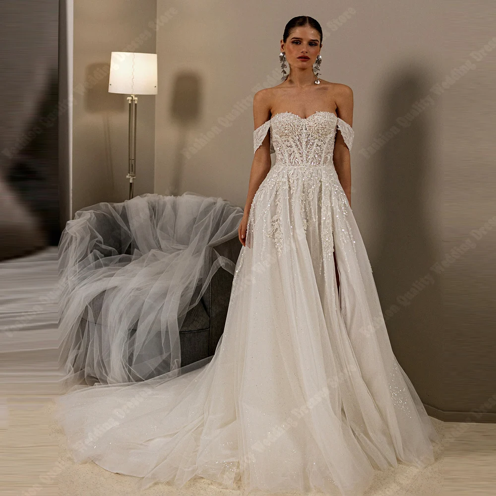 Off Shoulder Women Wedding Dresses Vintage A-Line Bridal Gowns Lace Decals Engagement Banquet Vestidos De Novias 2025 Customized